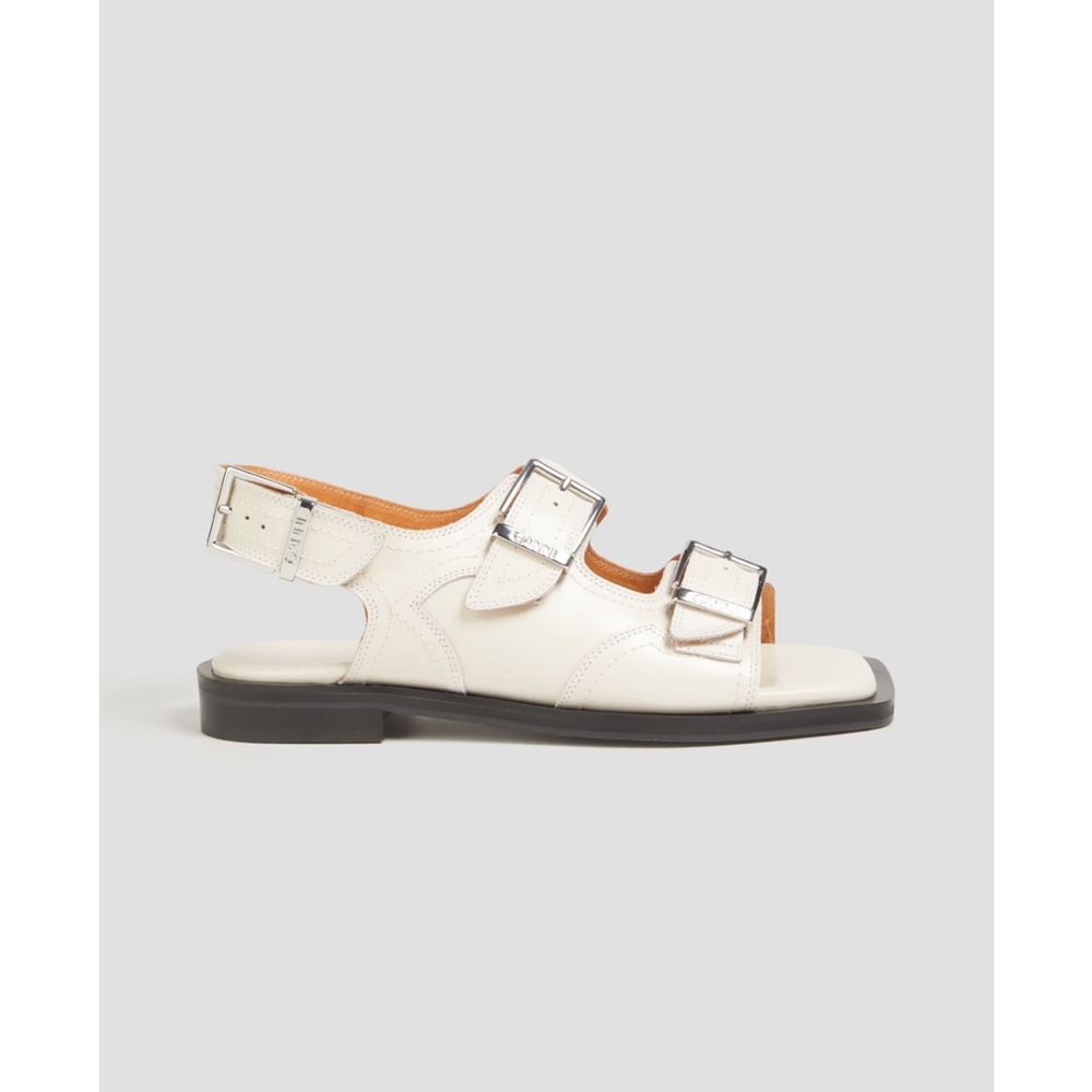BRAND NEW IN BOX. Ganni embroidered western sandals - color Egret